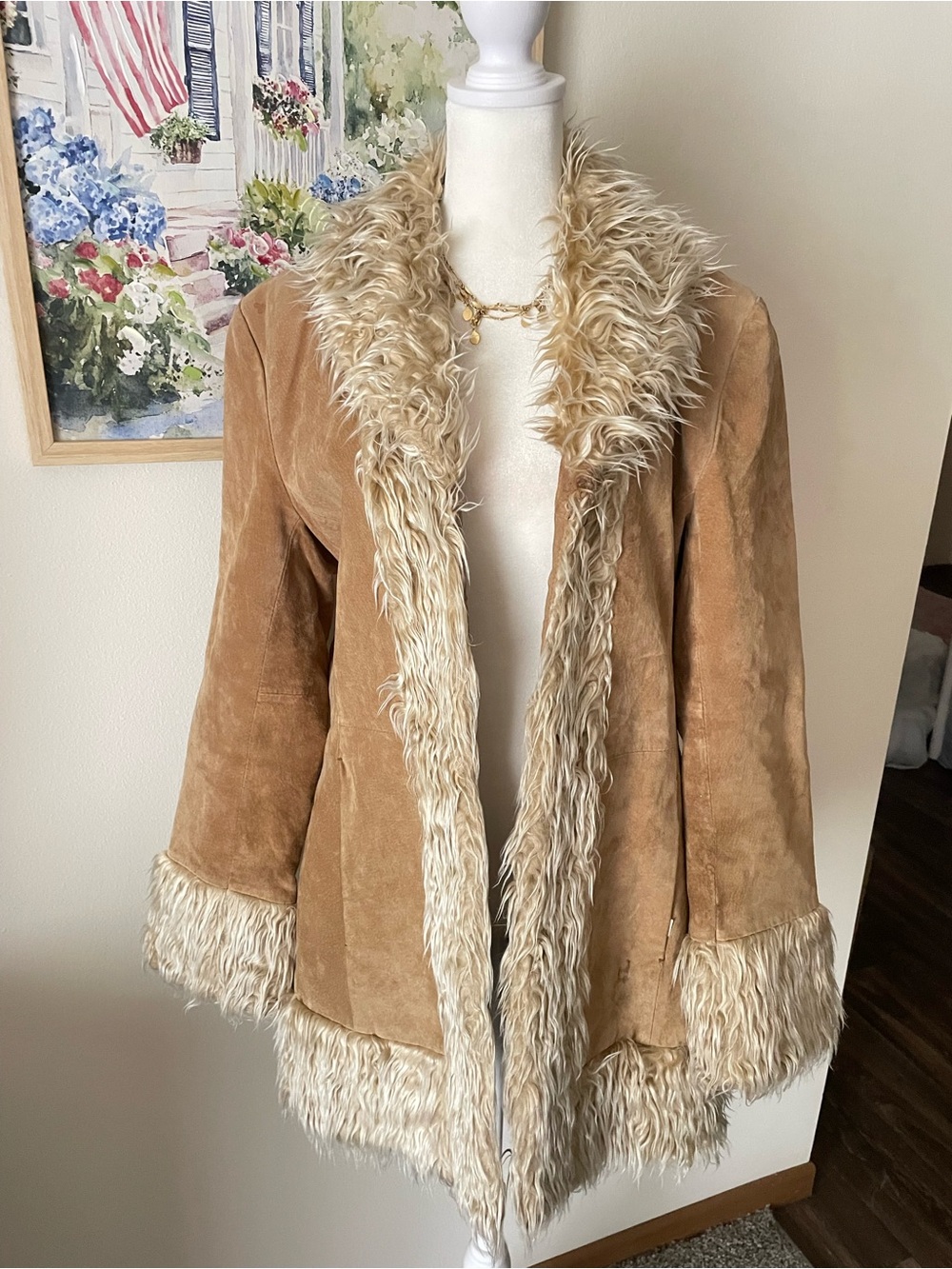 Colebrook Y2K Vintage Leather Suede Faux Fur Trim Penny Lane Coat Small